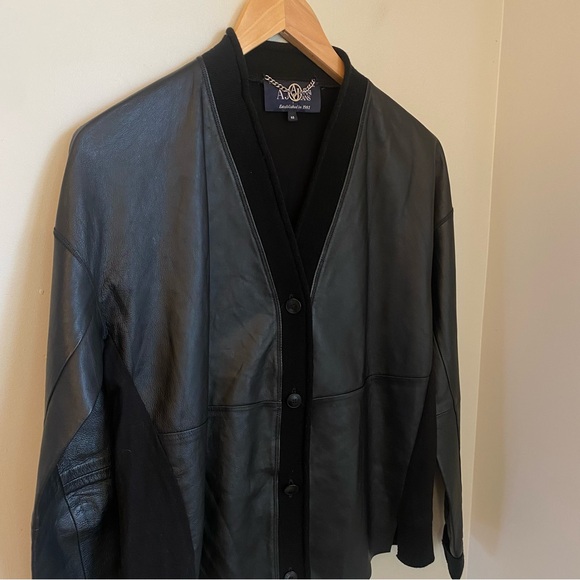 Armani Jeans Black Leather Cardigan Blazer (Sheep Leather/Viscose) EU 40 US4 - Picture 12 of 15